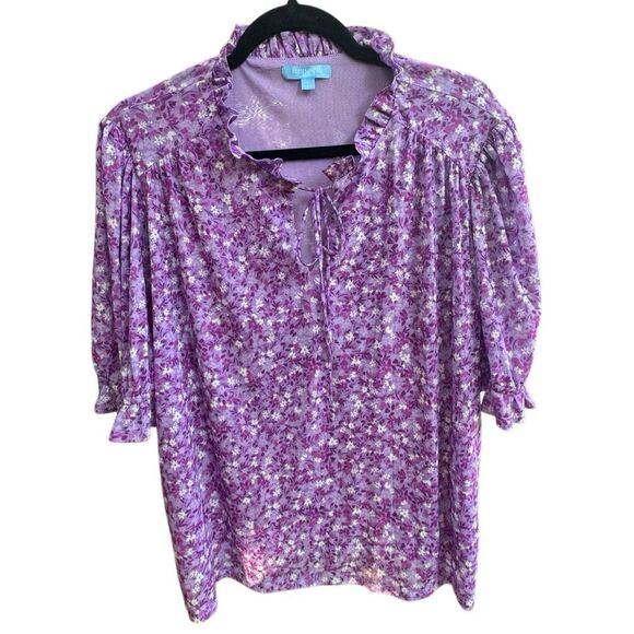 Draper James Women's Elbow Sleeve Tie Front Top Size XL - Picture 2 of 5